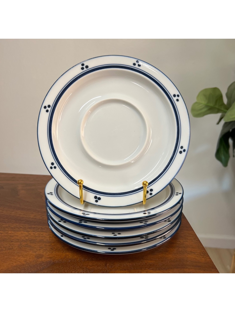 6 DANSK Bistro Fredriksborg Blue Saucer Japan Danish Scandinavian Stoneware